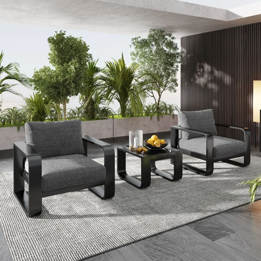 

GO 3pieces Aluminum Frame Patio Furniture With 6.7 Thick Cushion And Coffee Table All Weather Use Olefin fabric Outdoor Chair G