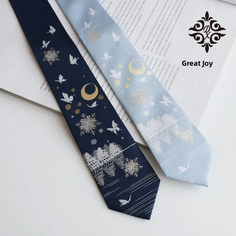 オリジナルデザイン-jkdk-シルク銀糸蝶雪片模様ネクタイ-ロイヤルブルー-ライトブルー-カジュアルスタイル-ギフトボックス入り