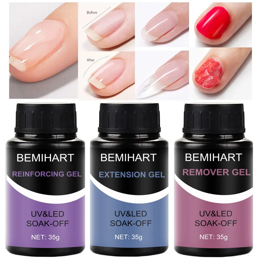 BEMIHART 35g Transparent Nail Extension Gel Reinforcement Remover Gel Tips Building Form Nail Art Functional Gel Base Top Coat