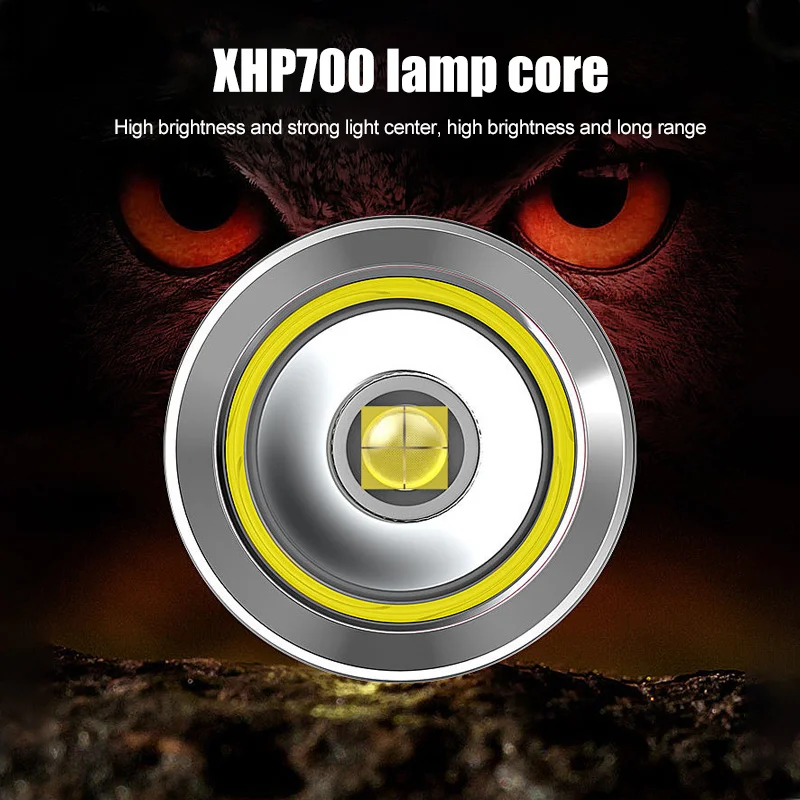 2000mAh LED Super Bright Xhp700 Lamp Core Flashlight Light USB Type-C Rechargeable Flashlights Flash Light Camping Equipment