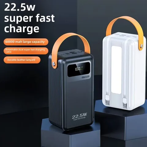Внешний кабель BCAK Power Bank 22,5 Вт, сверхбыстрая зарядка, большая емкость, 60000 мАч, удобный мобильный источник питания для улицы