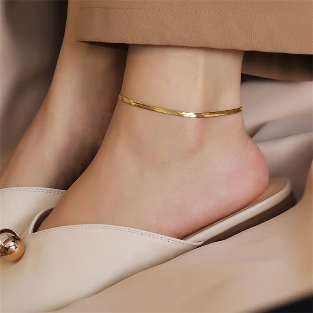 3mm Stainless Steel Snake Chain Anklet Simple Titanium Steel Women Anklet Fashion Trendy Jewelry Gift Summer Beach Accessories