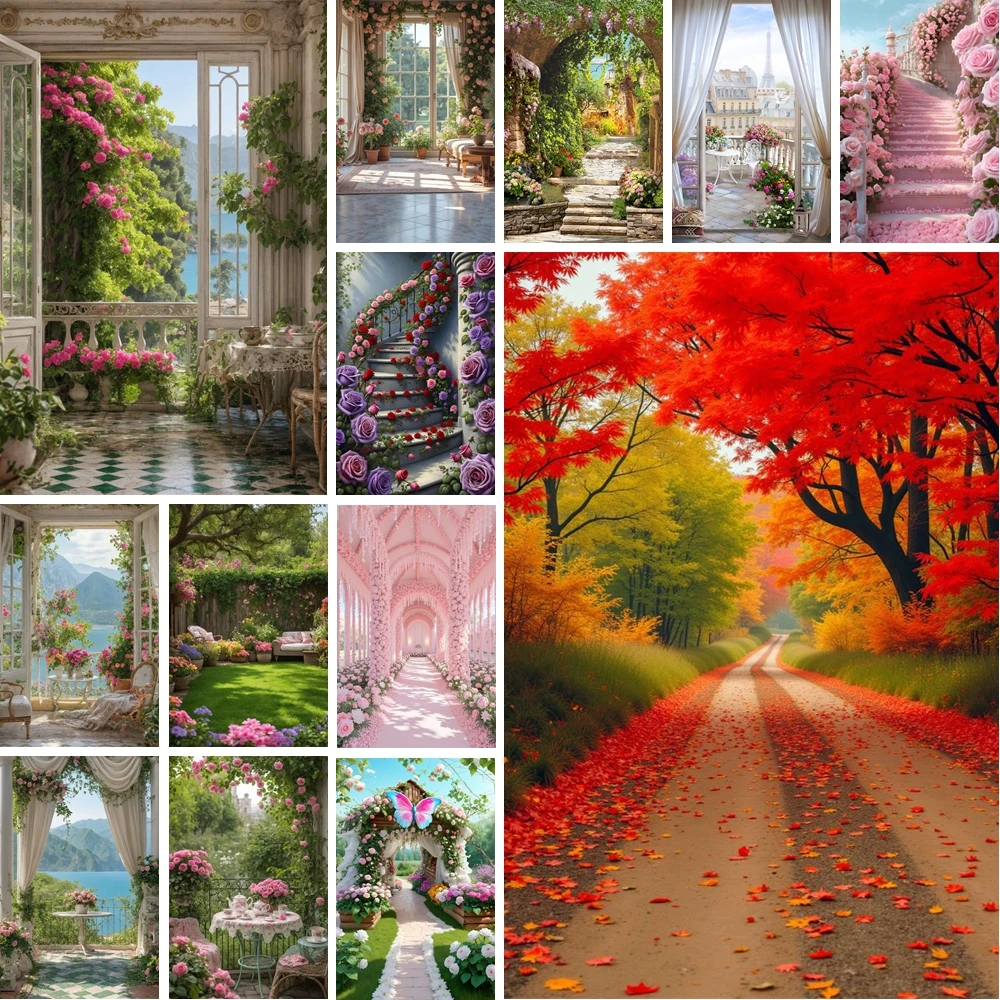 

MOON.QG Flower Blossom Backdrop Spring Garden Grass Birthday Floral Tea Party Photography Background Valentines Baby Shower