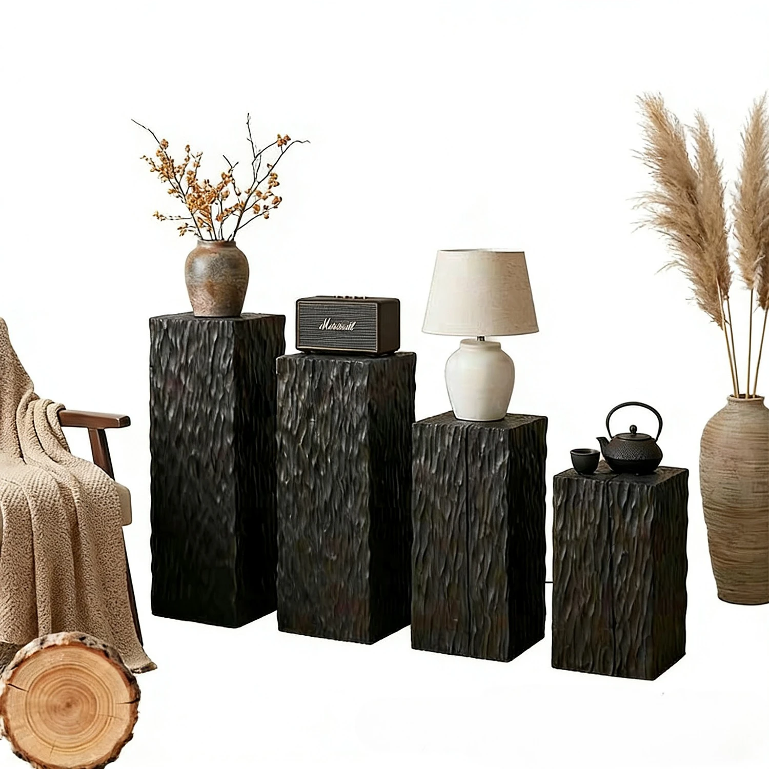 Qijinfeng solid wood coffee table B & B hotel living room decoration square pillar wooden pier ornament corner table