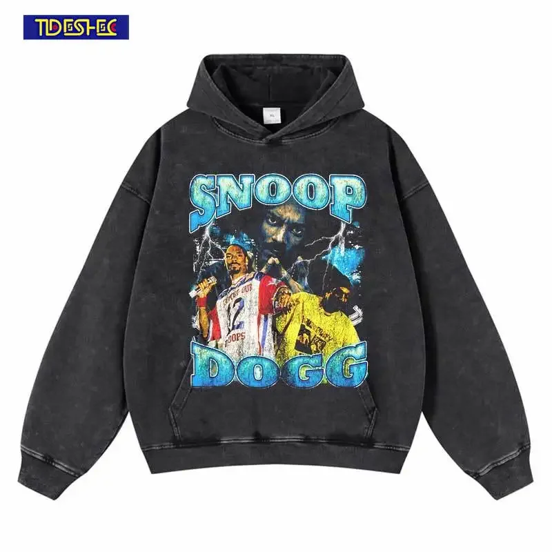 

TIDESHEC Hip Hop Y2K Hoodie Washed Black Sweatshirt Harajuku Male Portrait Hoodies Streetwear 2024 Fashion Pullover Hooded