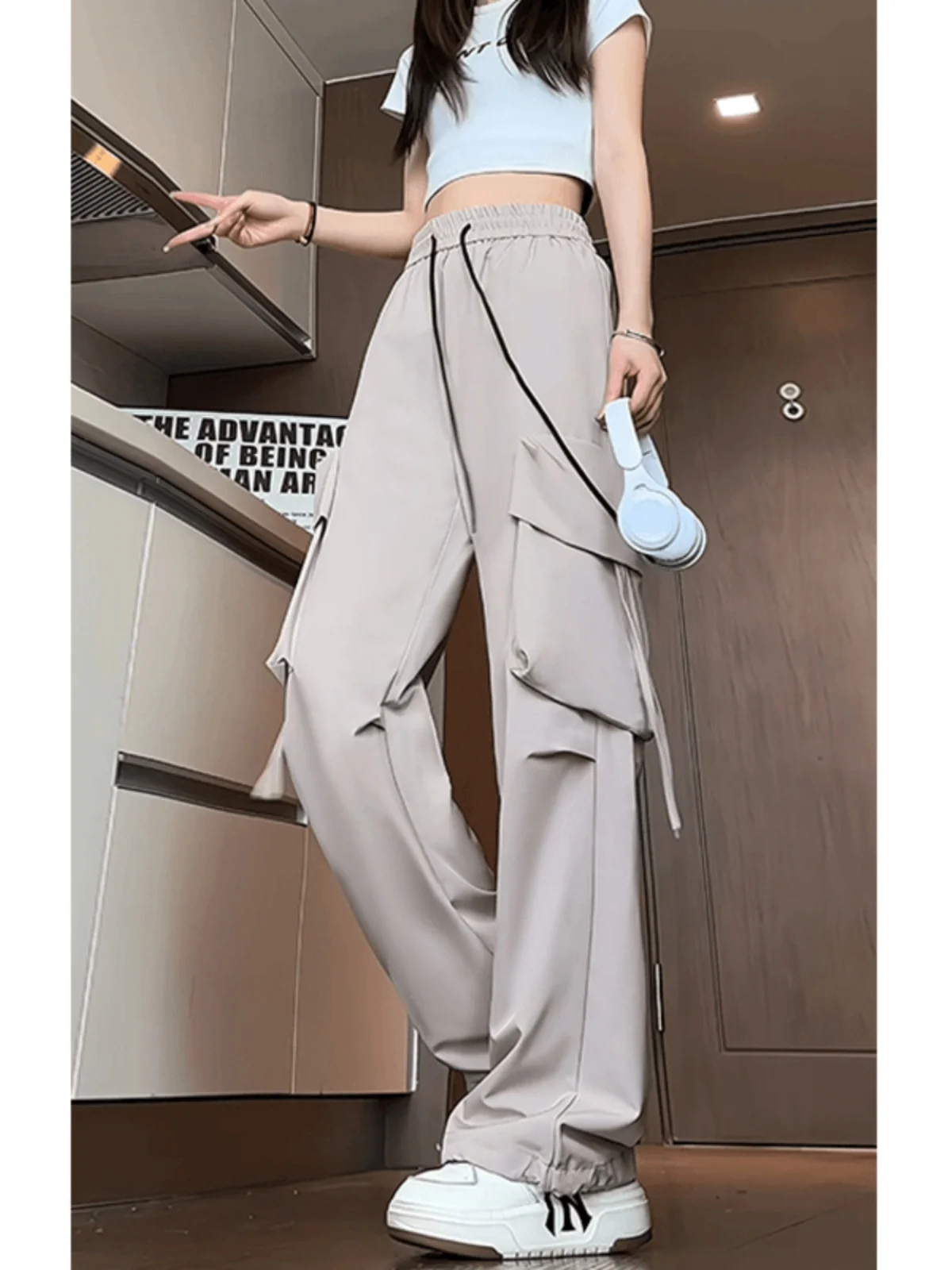 

Американские рабочие брюки из ледяного шелка, мужские летние уличные брюки Qui Dry, легкие драпированные повседневные брюки, дышащие прямые...