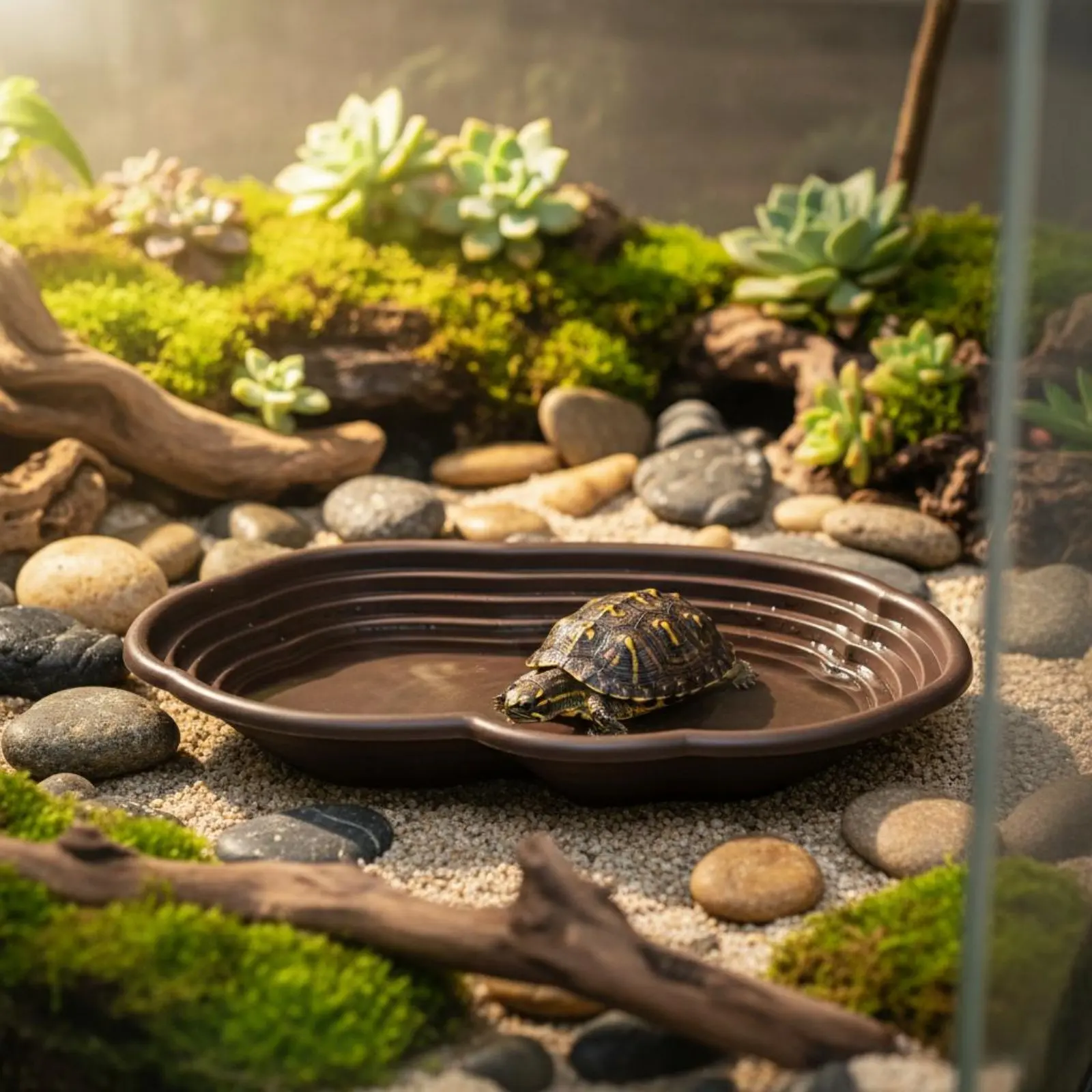 Turtle Water Basin with Ramp Easy to Clean Stepped Turtle Water Bowl Drainable Amphibian Bath Basin Non-Slip Interior