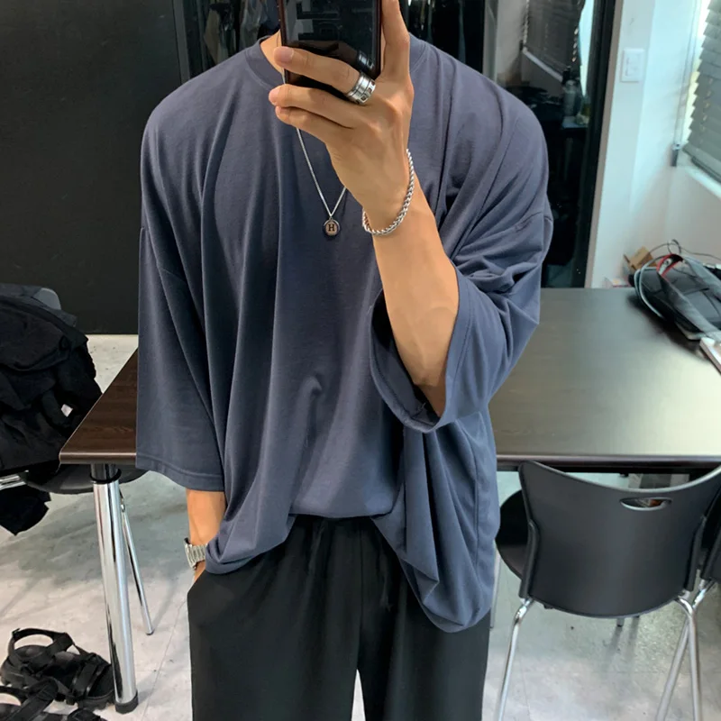 

Summer Loose Men's Clothing T-shirt Korean Style Casual Round Neck Solid Color Short Sleeved Male Cotton Tops 2024 New Fashion