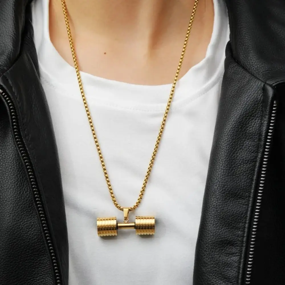 

Strength Training Dumbbell Necklace Alloy Bead Chain Fitness Series Pendants Retro Bag Charm Dumbbell Sports Necklace