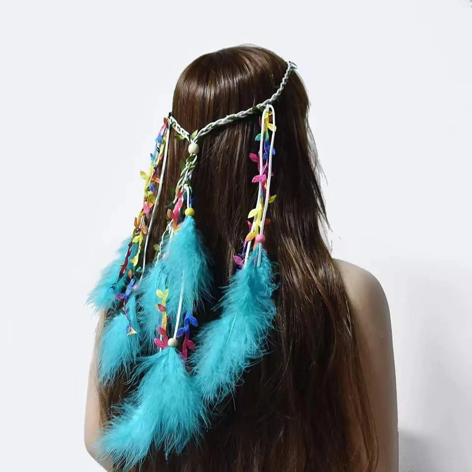 New Fashion Boho Colorful Feather Hair Clip for Women Indian Hippie Headpieces Feather Hair Rope Carnival Festival Headwear