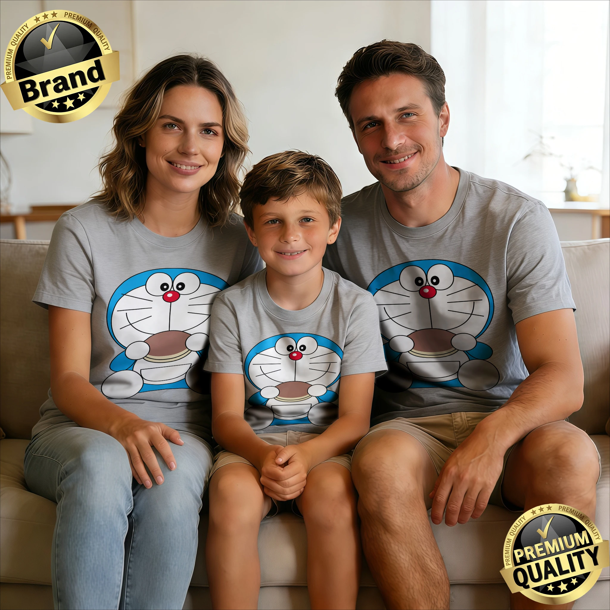 

2026 New Summer Family Outfits, Doraemon Snacking Pure Cotton Loose Casual Tees, Single Piece & 3-Pack Options Comfortable Loose