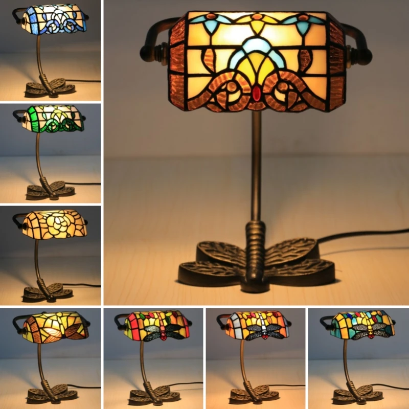 Retro Table Lamps Bedroom Bedside Desk Bank Lights Dragonfly Baroque Luminaria Home Decor Tiffany Stained Glass Lighting Fixture