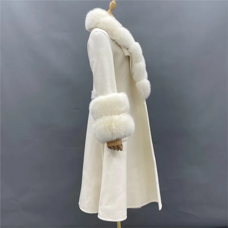 ZDFURS * cappotto reversibile in Cashmere gonna grande di media lunghezza da donna cappotto di lana di lana cappotto di pelliccia di volpe cappotto di pelliccia invernale