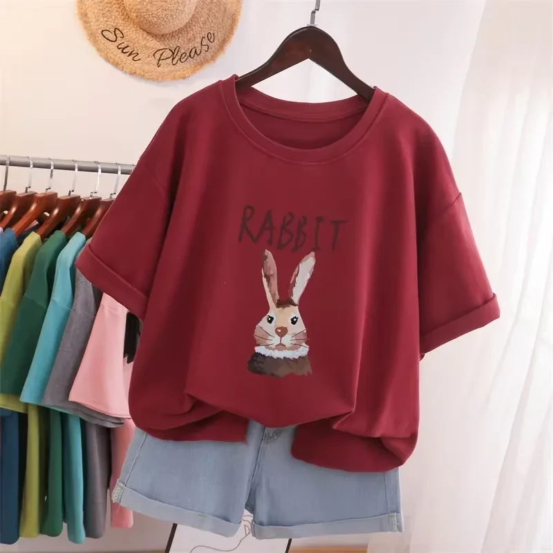 EBAIHUI Cotton L-5XL T Shirt Plus Size Tshirt Short Sleeve Cartoon Women Top Summer Sweet Crew Neck Oversized T Shirts