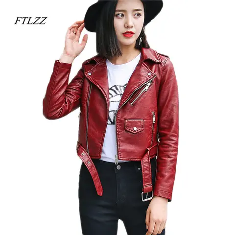 Women Faux Leather Motorcycle Jacket FTLZZ