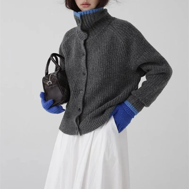 الشتاء موضة جديدة المرأة الكورية الراقية أنيقة سترة مشغولة من الصوف الدافئة فضفاضة سميكة الكشمير طوق سترة بأكمام طويلة #3