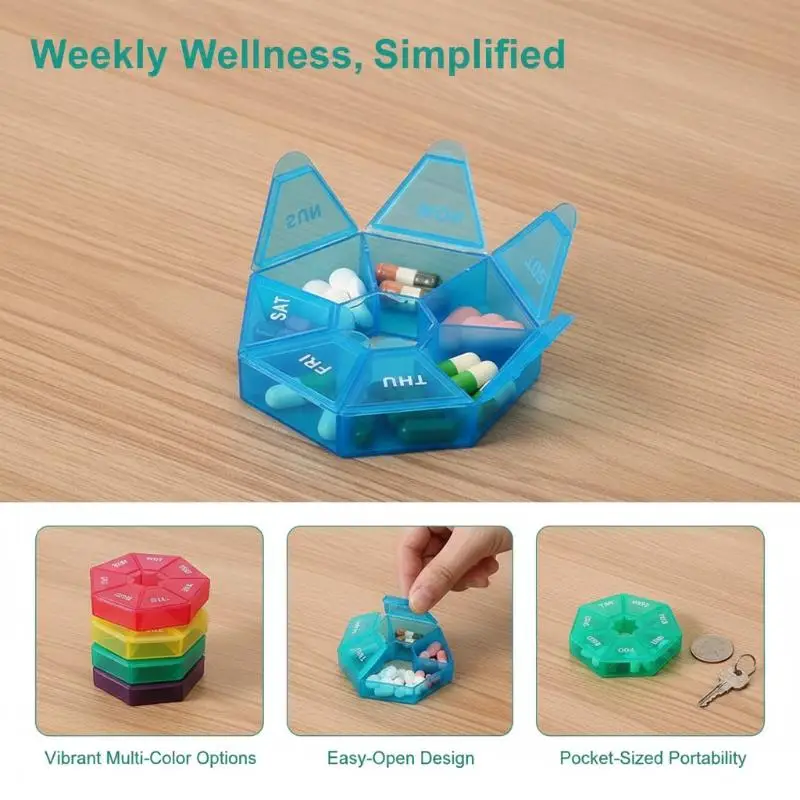 7-Day Weekly Pill Box Portable Mini Travel Medicine Storage Case Plastic Sealed Tablet Organizer