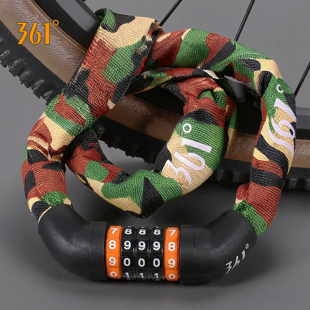 361 Degrees Bike Locks 5-Digit Combination Bike Chain Lock Wear-Resistant Road MTB Lock Anti-theft E-Bike Scooter Accessories