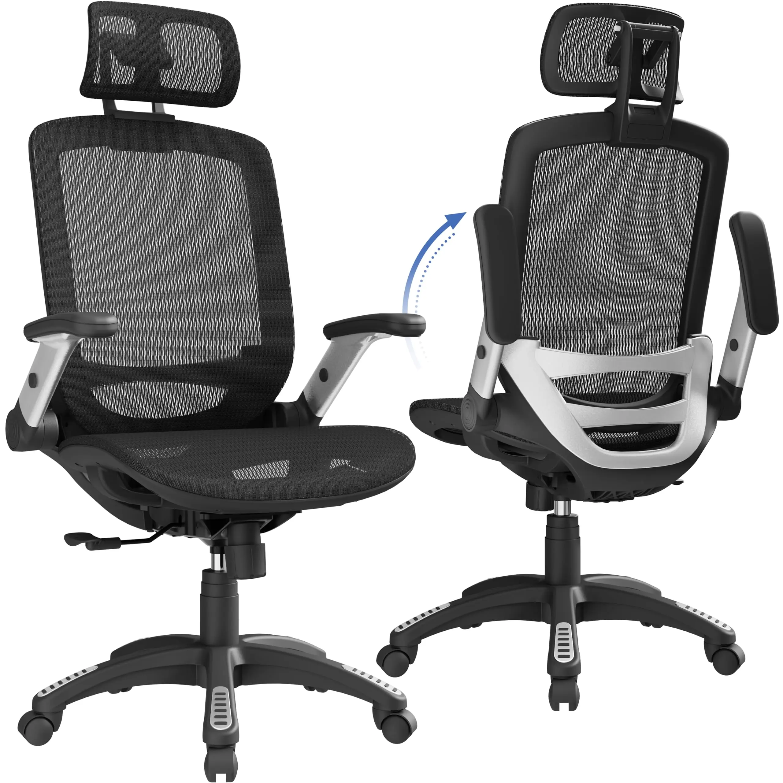 Ergonomic Office Chair, High Back Home Desk Chair with Headrest, Flip-Up Arms, 90-120° Tilt Lock and Wide Cushion, Big