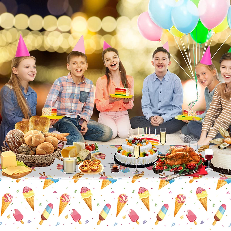 Mantel desechable de PE para fiesta de verano, cubierta de mesa de helado de Chocolate, decoración de fiesta de cumpleaños