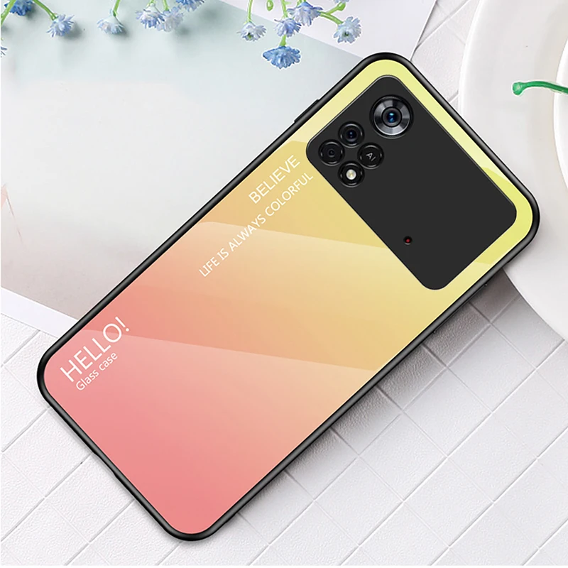 Luxury For POCO X4 Pro Case Tempered Glass Gradient Back Cover Soft Silicone Frame Phone Case For Xiaomi Poco X4 Pro 5G