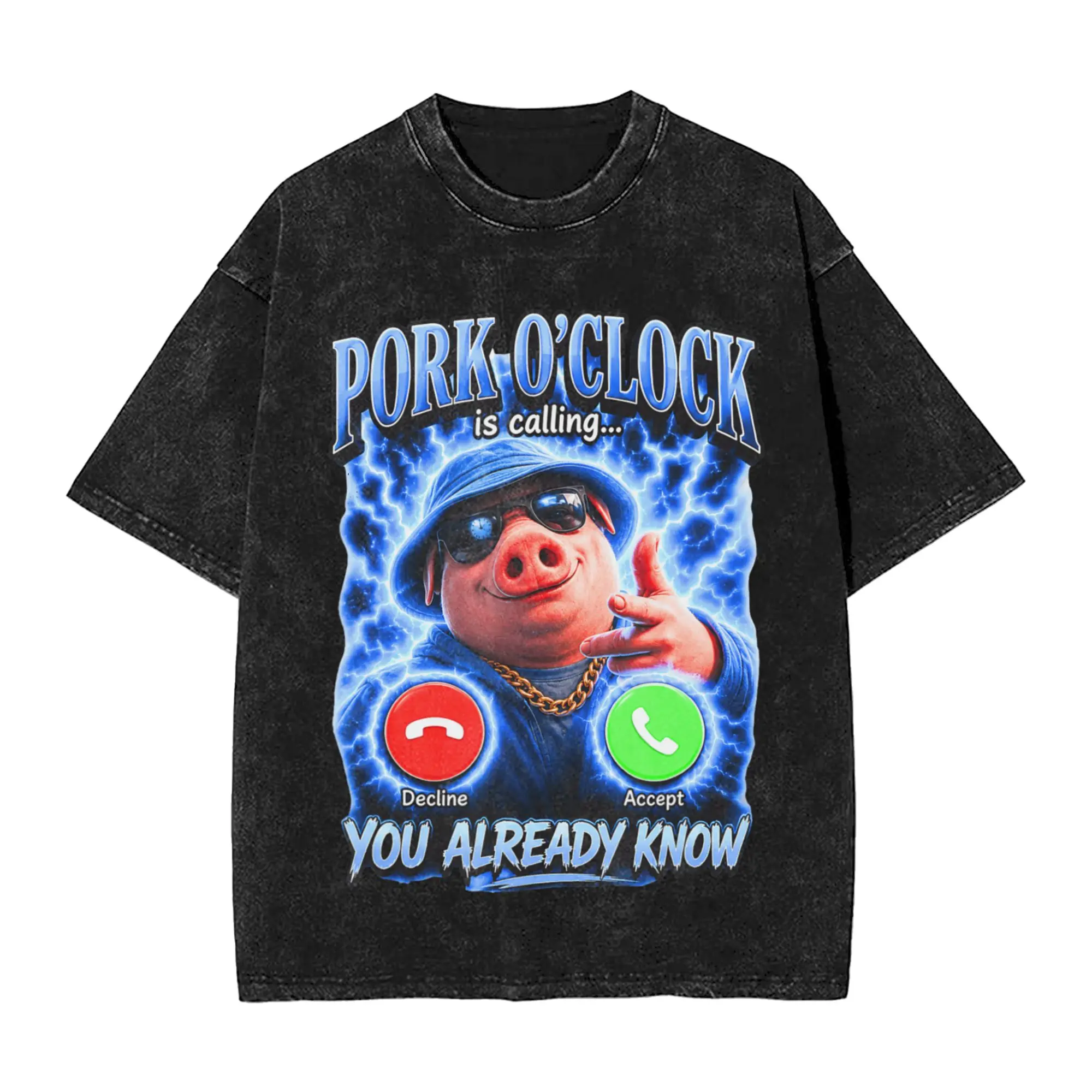 John Pork Oclock Calling Funny Meme T Shirts for Men 100% Cotton Vintage T-Shirts Crewneck  Tee Shirt Short Sleeve Tops Printed