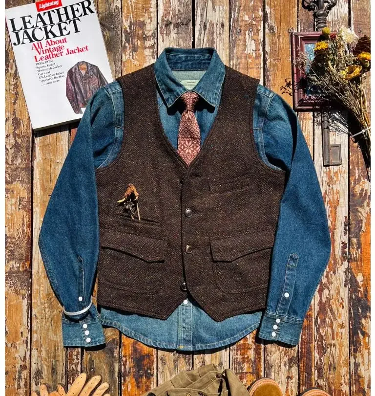 

LNY Shop Best.Gentleman's Vintage Vest.Men's workwear casual vest.85% wool vest.Retro luxury V-neck cloth.fashion wear.