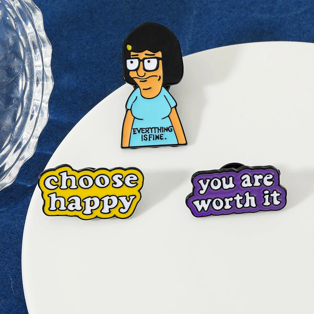 Nice Blessing Hope Words Letter Theme Pins Choose Happy You Are Worth It Everything Is Fine Enamel Brooches Wholesale