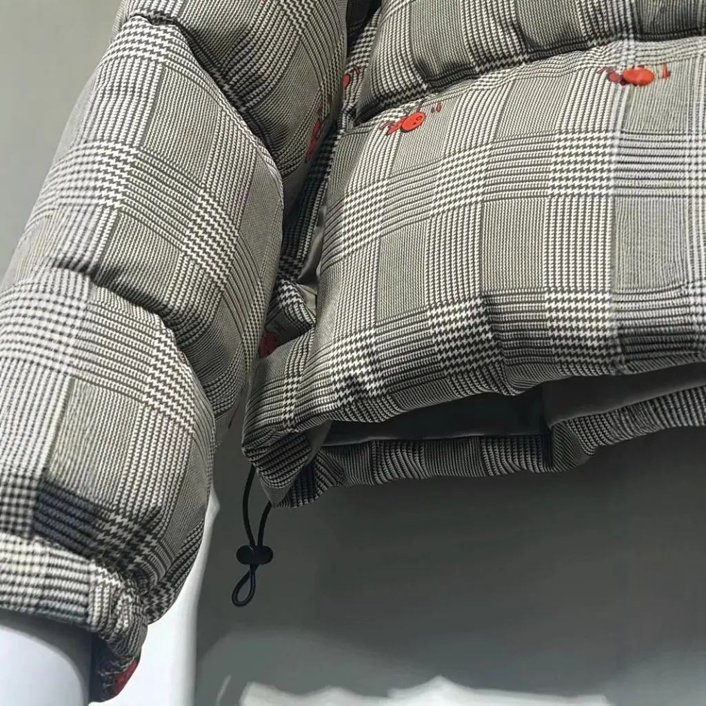 Winter New Loose Vintage Cherry Embroidery Print Collar down Coat Women's Cotton Jacket Fashionable Outerwear