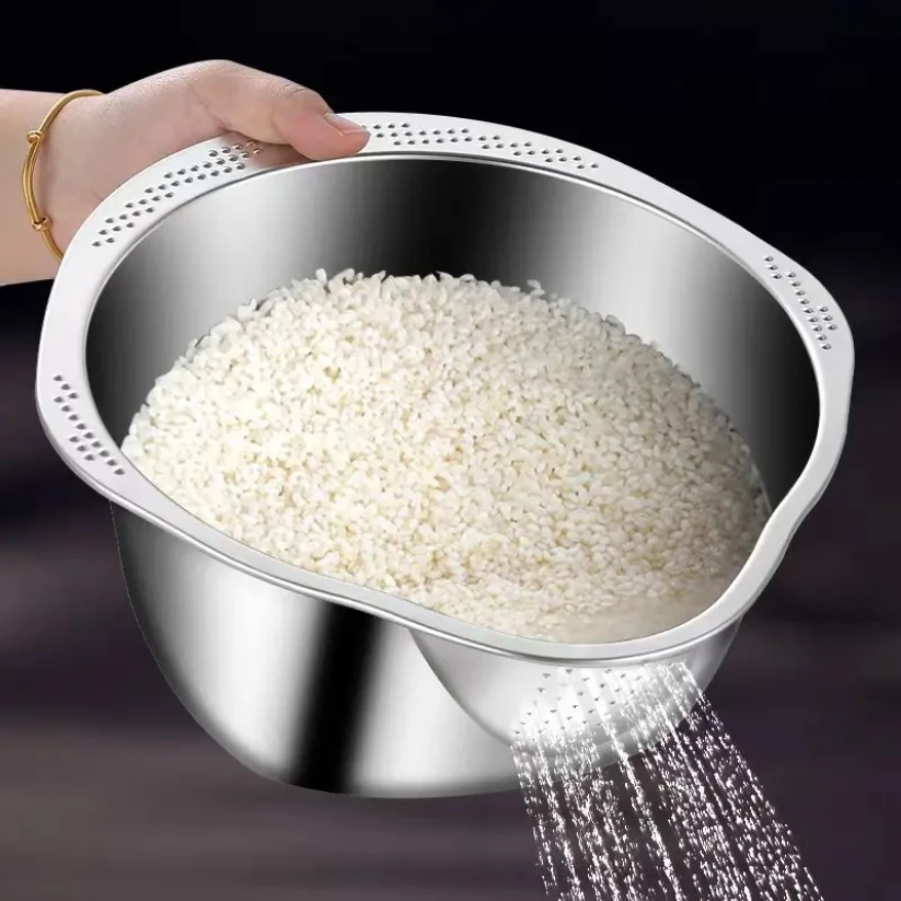 

Rice Washer Strainer Bowl Stainless Steel 304 Rice Washing Bowl Rice Sieve Colander Fruit And Vegetable Strainer Kitchen Tools