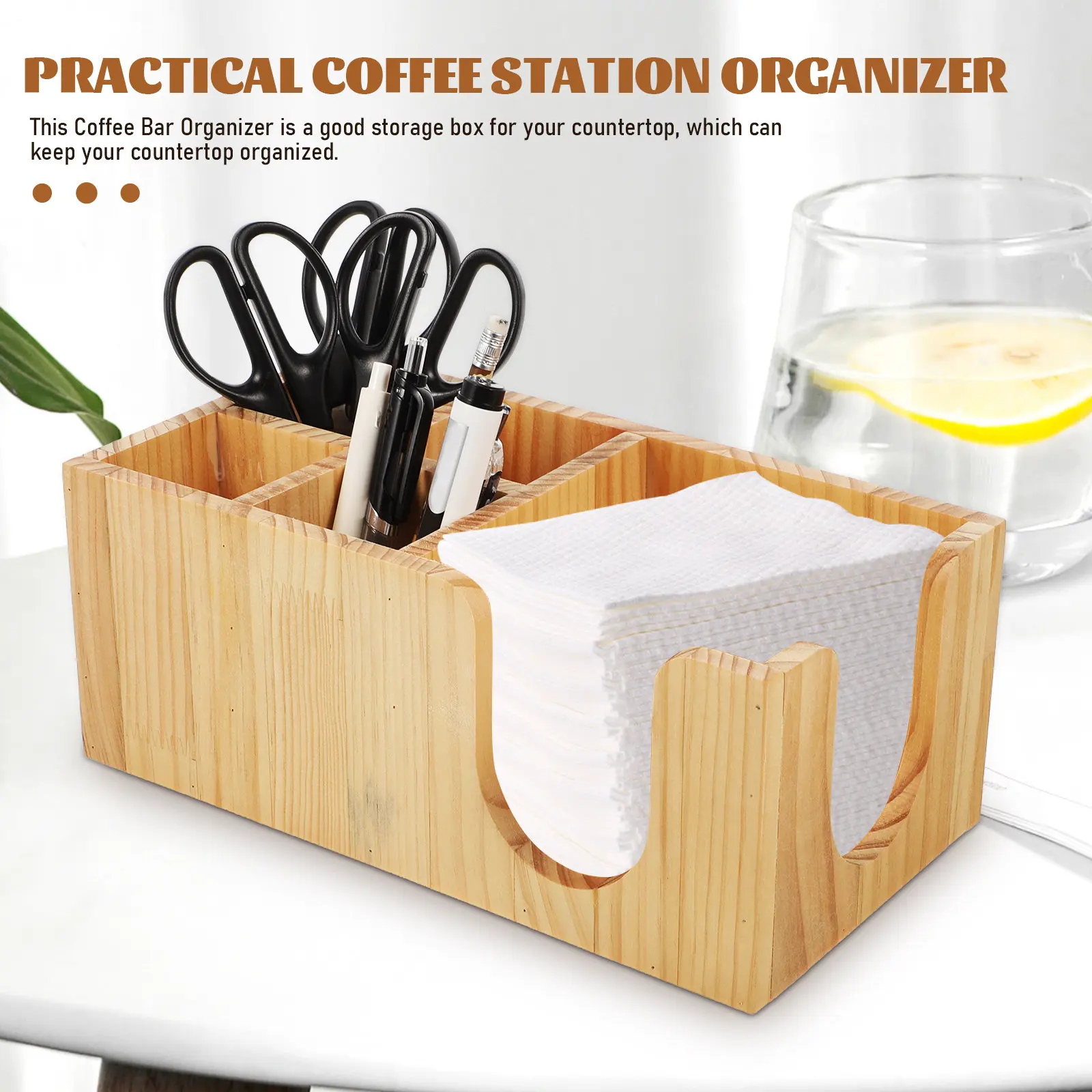 

Wooden Coffee Station Organizer Smooth Corners Coffee Bar Supplies Storage Box For Home Office Countertop Tea Bag Holder
