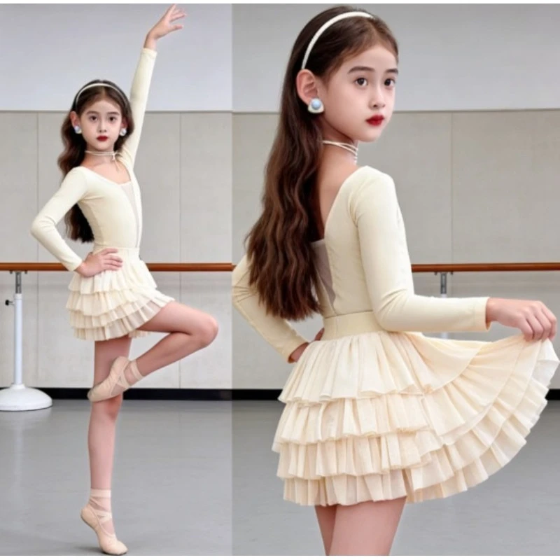 

2026 New Girls Latin Dance 2-Piece Split Set Kids Autumn Winter Practice Performance High-End Dancewear Sequin Skirt Latin dance