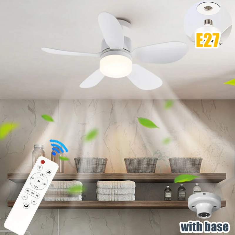 

Современный вентилятор с розеткой E27, 5 лопастями, пульт дистанционного управления, 3-цветная лампа с регулируемой яркостью, бесшумная съемная для дома, столовой, спальни