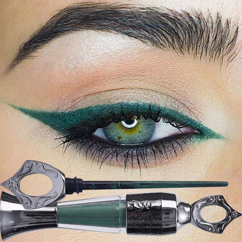 Lápiz Delineador de ojos en polvo verde oscuro, botella Retro impermeable de larga duración, Lápiz Delineador de ojos negro mate, sombra de ojos, maquillaje, cosméticos