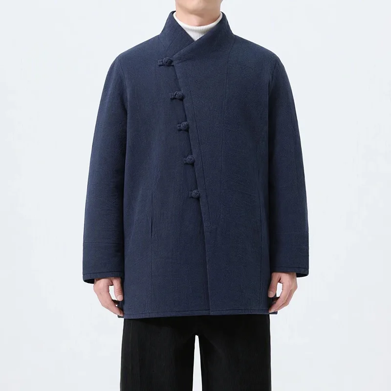 High Quality Winter Men Chinese Style Parkas Men Vintage Warm Cotton Padded Jackets Coats Solid Color Mens Clothing  XXXL