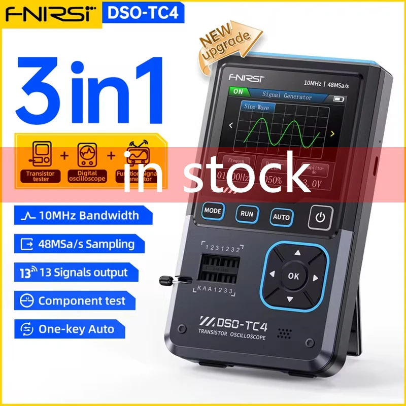 

FNIRSI DSO-TC4 Upgrade 3-in-1-Digitaloszilloskop 10 MHz 48 MS/s Transistortester Elektronikkomponententester USB-Ladegerät Werkz