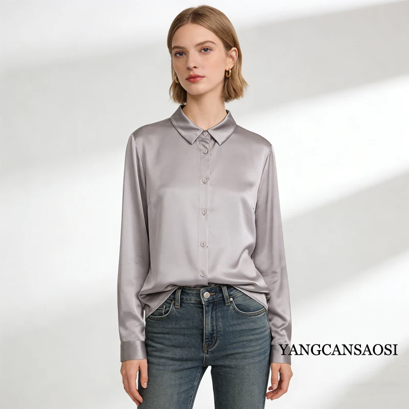 2026 أوائل الربيع جديد عصري مزاجه الأساسية تنوعا 92.8% الحرير التوت الطبيعي مطاطا الساتان ركاب قميص نسائي