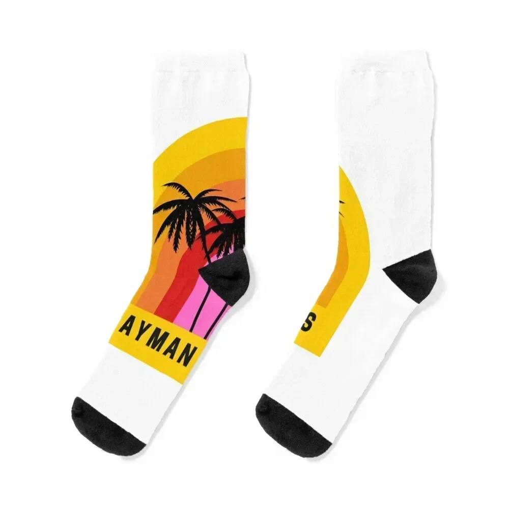 Vintage Cayman Island Sunset Palm Trees 80s Socks anti slip football happy Sports Socks Male Women's