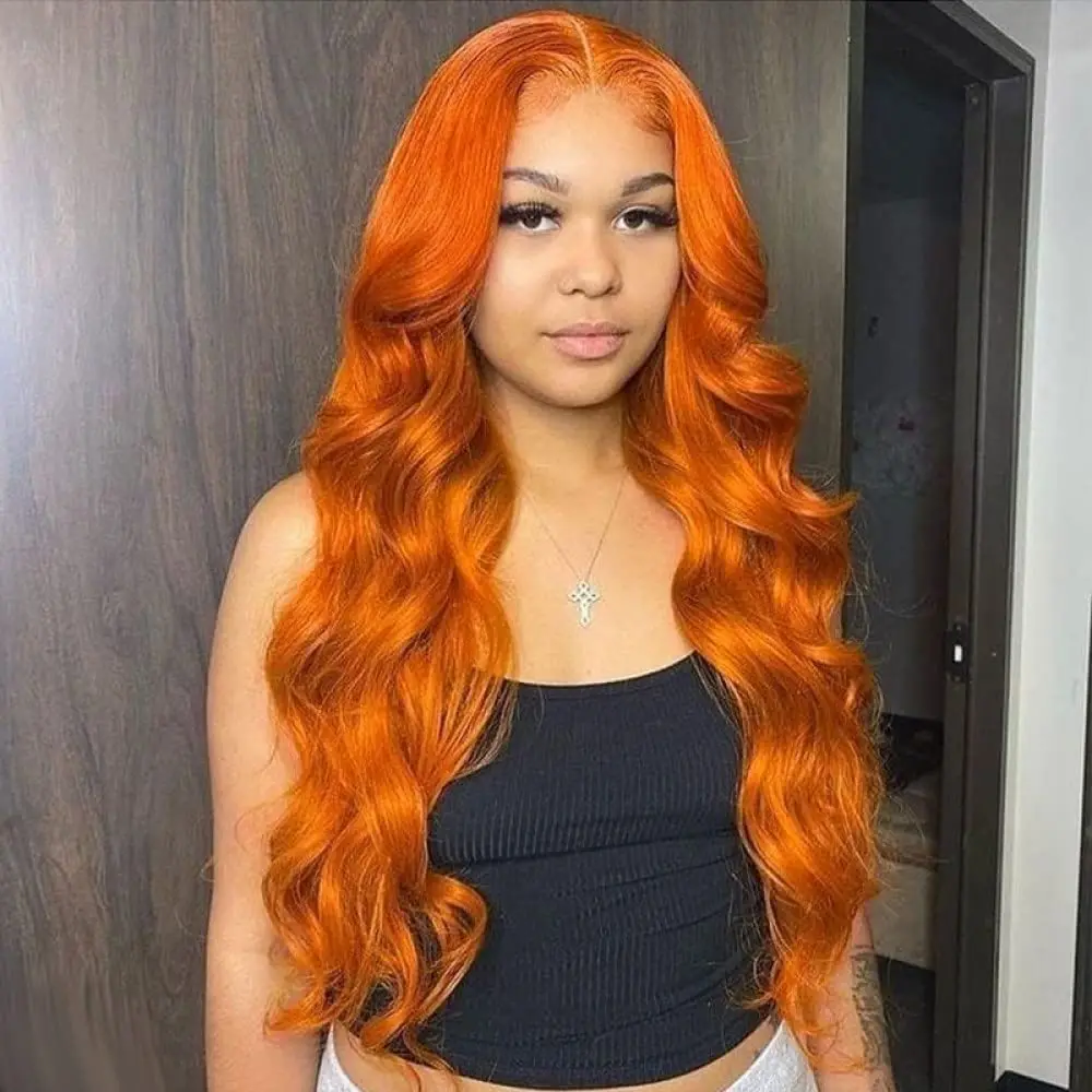 

Orange Ginger Body Wave Lace Front Wigs Human Hair Wigs PrePlucked Brazilian Transparent Wavy 13x4 Lace Frontal Wigs for Women