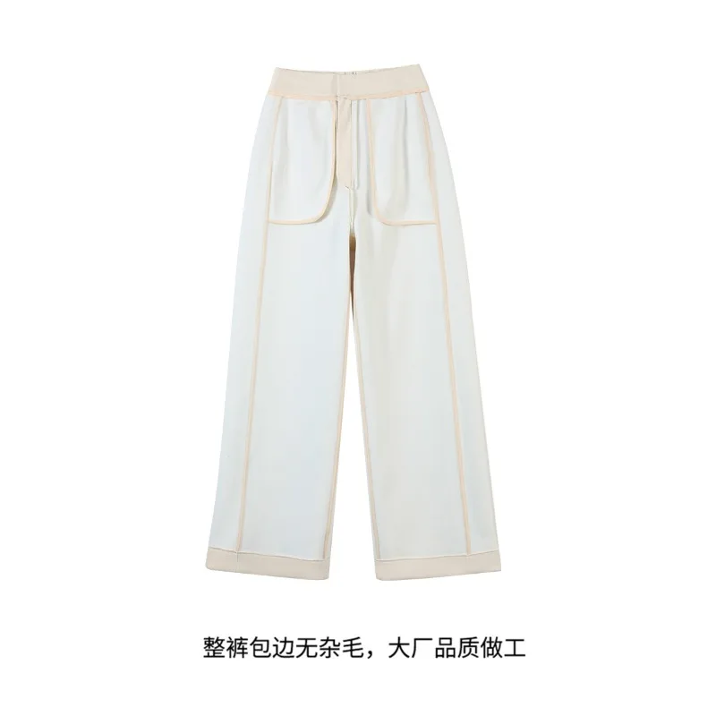 النساء الصوف بنطال ذو قصة أرجل واسعة الخيوط مرونة الخصر الكشمير بنطلون الخريف الشتاء 100% ميرينو الصوف محبوك لينة الشق تصميم السراويل #4