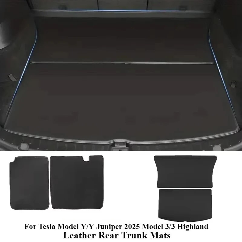 For Tesla Model Y/Y Juniper 2025 Model 3/3 Highland Leather Trunk Mats Rear Seat Back Protector Backrest Liner Pet Anti-kick Pad