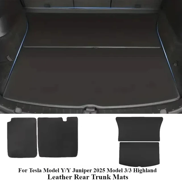 Dla Tesla Model Y/Y Juniper 2025 Model 3/3 Highland Skórzane maty bagażnika Ochraniacz tylnego siedzenia Wkładka oparcia dla zwierząt domowych Podkładka antypoślizgowa