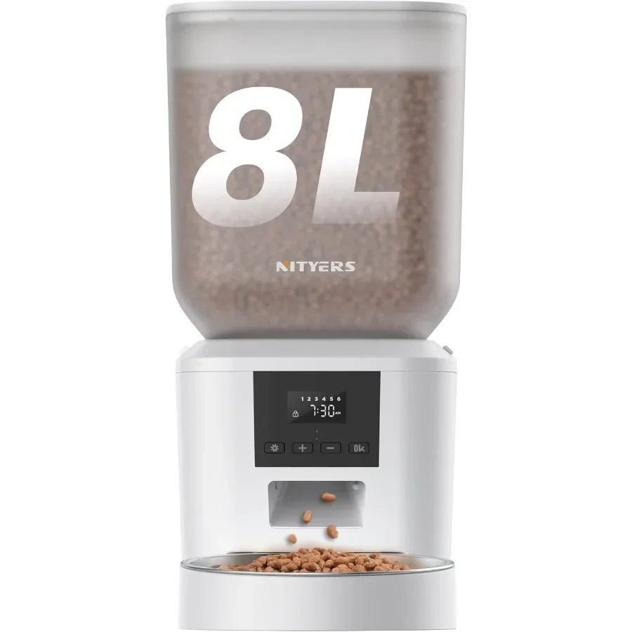 Comedero automático para perros con 8L 34 tazas de gran capacidad para gatos y perros Pantalla LCD Bandeja de comida grande Funciona con pilas Temporizada