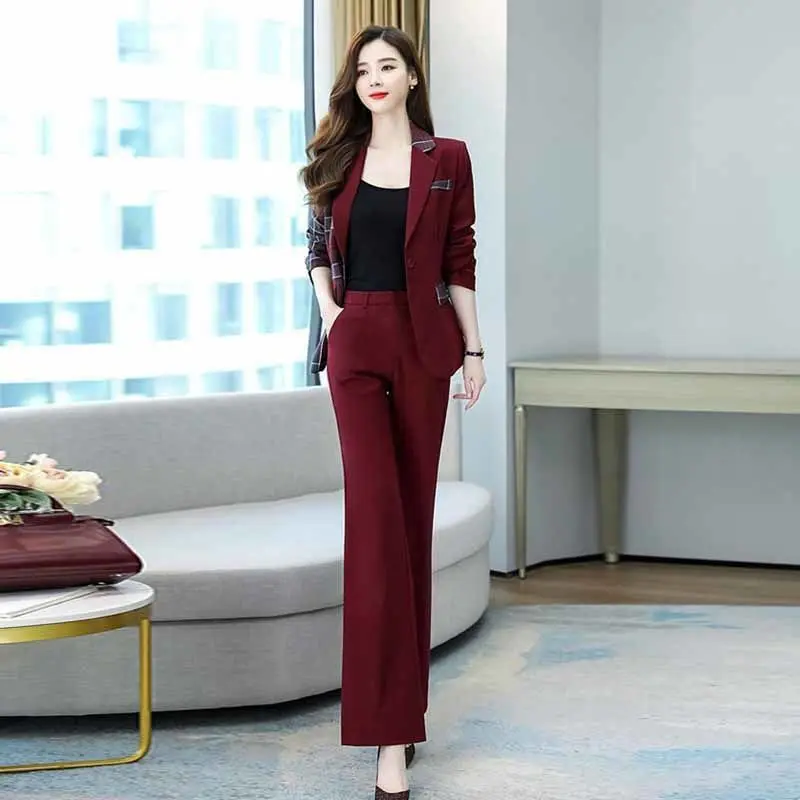 

Fashion Leisure Office Blazer Suit Women 2023 Spring Autumn Two-Piece Female Korean Slim Stitching Professional Two-Piece Suit