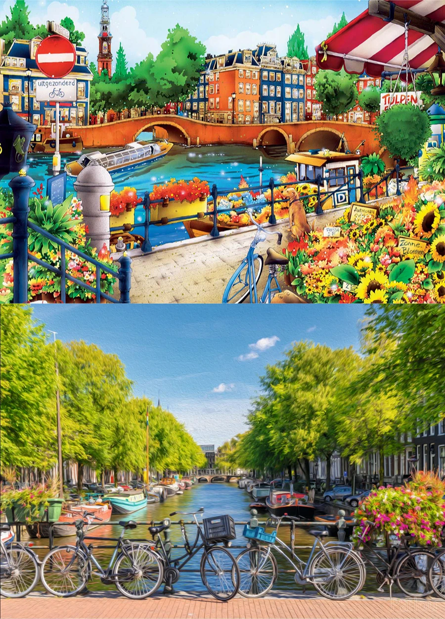 

500/1000/1200/2000PCS Jigsaw Puzzles Landscape Cityscape Bike House Family Activity Games for Gameroom Bedroom Home Decor Gift