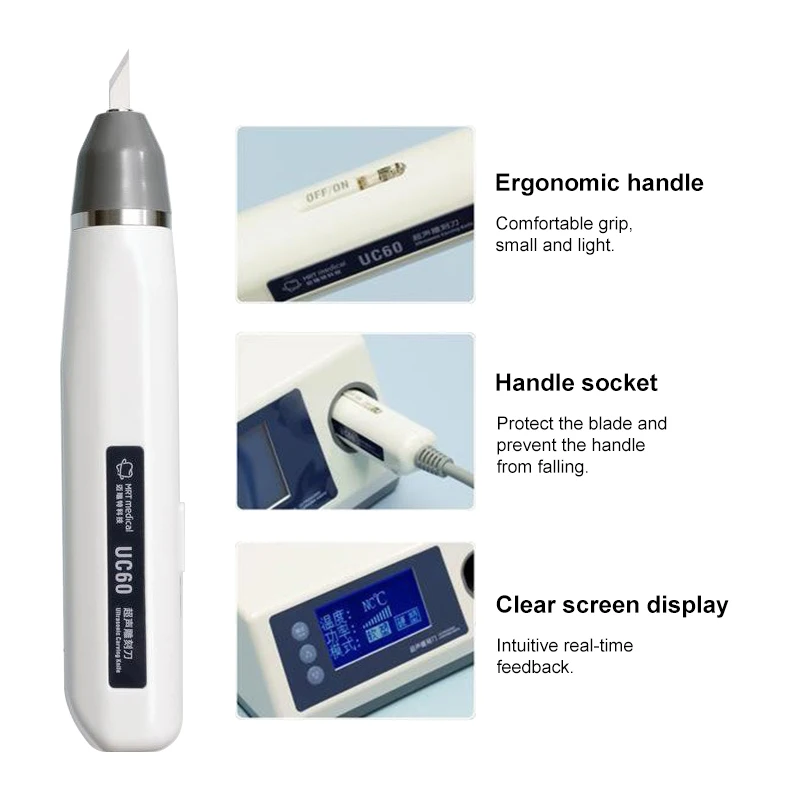 Dental Ultrasonic Cutting Knife for Cutting PVC Plastic Leather Resin with 5 Blades Ultrasonic Cutter for Cutting and Carving
