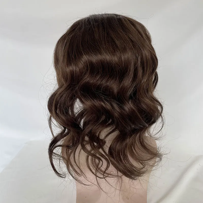 Rambut palsu untuk pria dengan 100% rambut manusia Virgin 12 "Atasan Mono depan renda dengan Wig pria PU ukuran dasar 8x10sistem potong rambut gelombang longgar