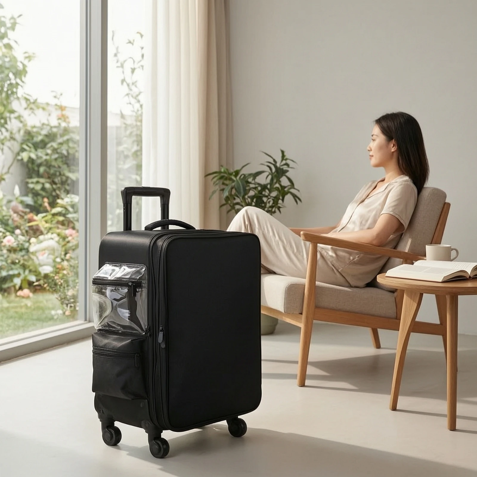 Makeup Case with Rotating Wheels Wheeled Resekosmetikväska Rolling Organizer with Dividers Telescoping Rolling Makeup Case view 4