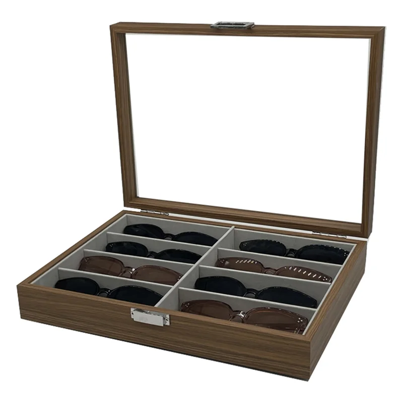 Walnut Wood Sunglasses Storage Display Box 8 Slots Storage Sunglasses Display Case Eyeglass Organizer Collector Jewelry