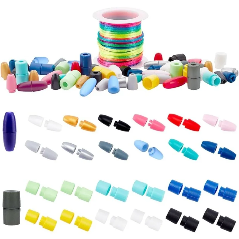 Zapięcie zabezpieczające z zatrzaskami 40 zestawów 20 stylów Plastikowe łączniki beczkowe z 10 jardami 2 mm Kolorowe nylonowe sznurki sznurkowe